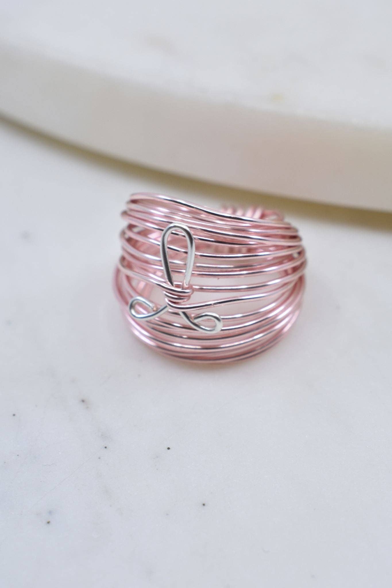 Marcia Rose Gold Wire Wrap Ring with Silver Breast Cancer Ribbon