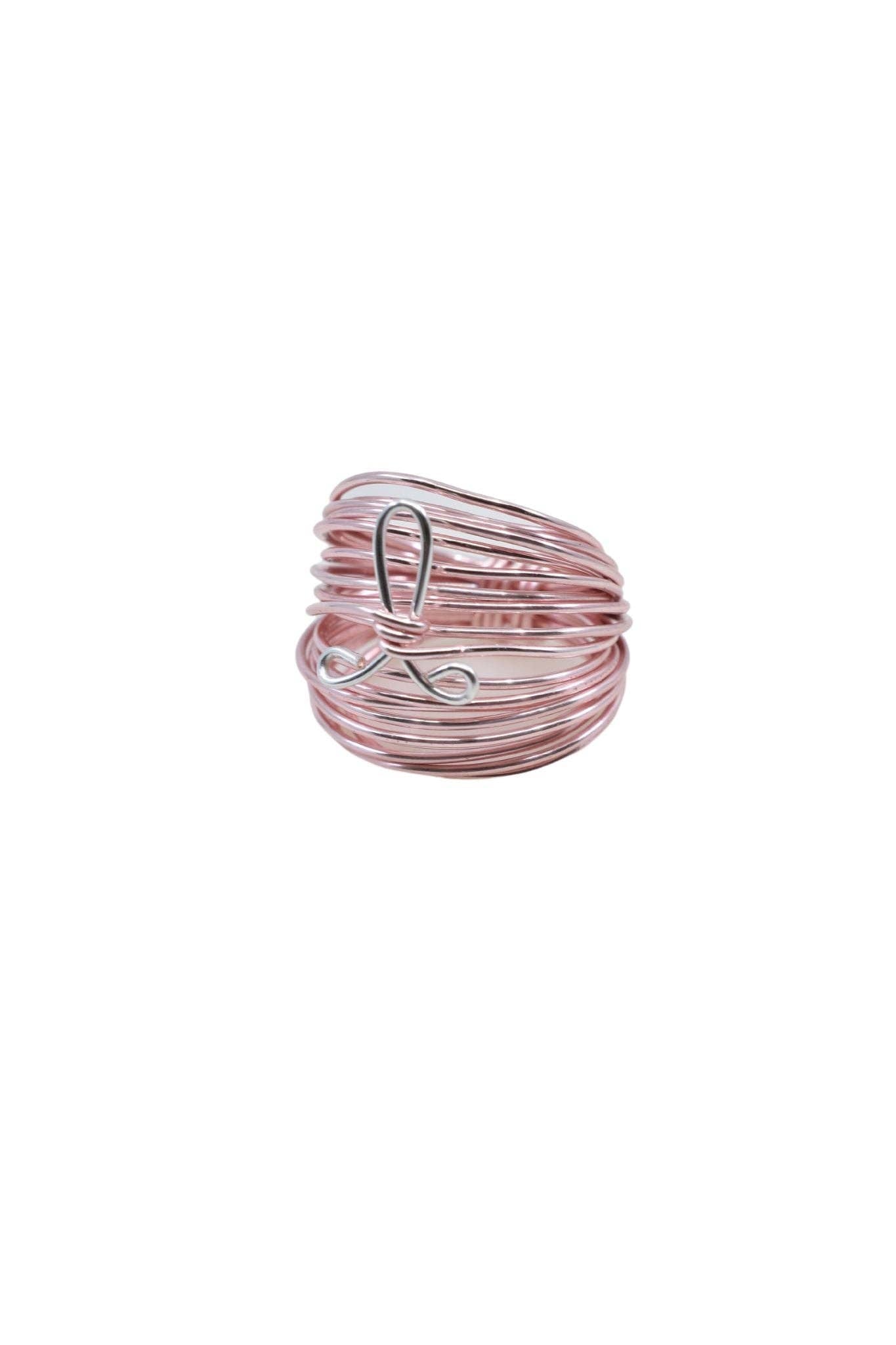 Marcia Rose Gold Wire Wrap Ring with Silver Breast Cancer Ribbon