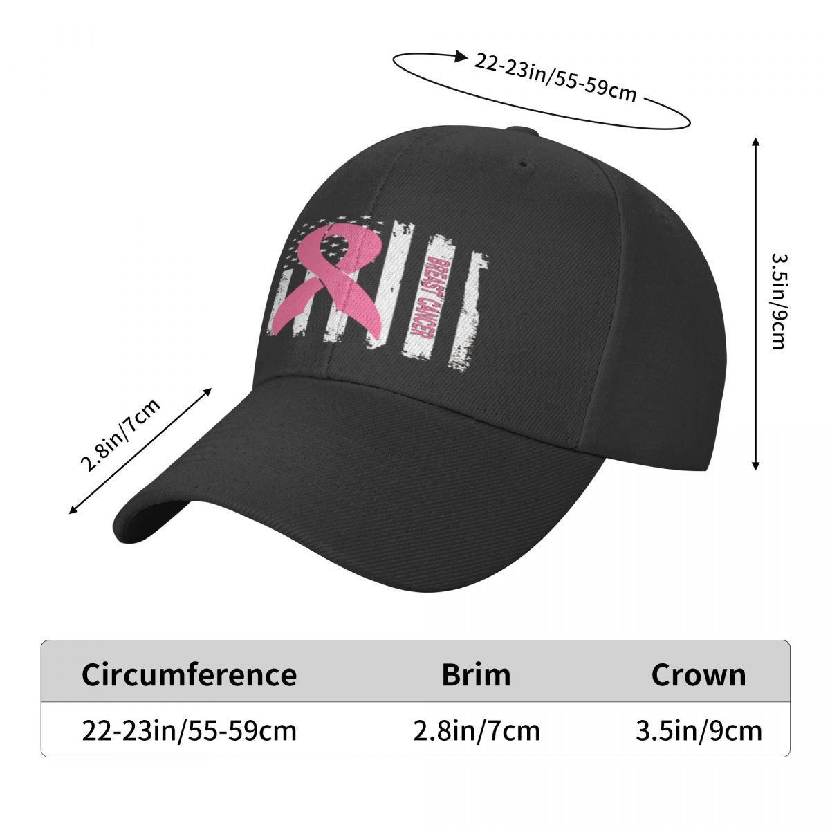 Breast Cancer Awareness Flag Baseball Caps