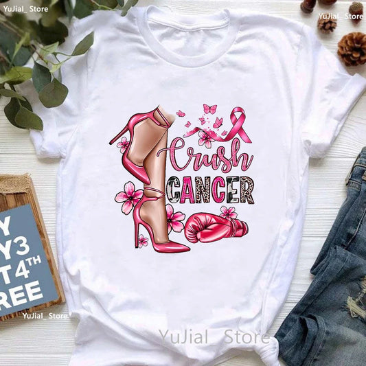 Women's Breast Cancer Awareness Printed Short Sleeve Teeshirts