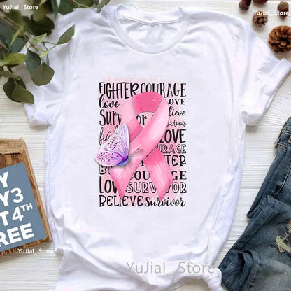 Women's Breast Cancer Awareness Printed Short Sleeve Teeshirts