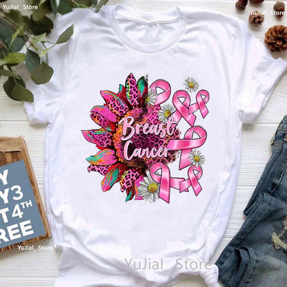 Women's Breast Cancer Awareness Printed Short Sleeve Teeshirts