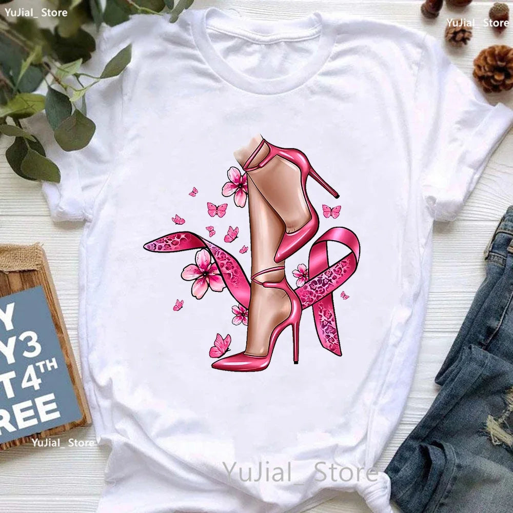 Women's Breast Cancer Awareness Printed Short Sleeve Teeshirts