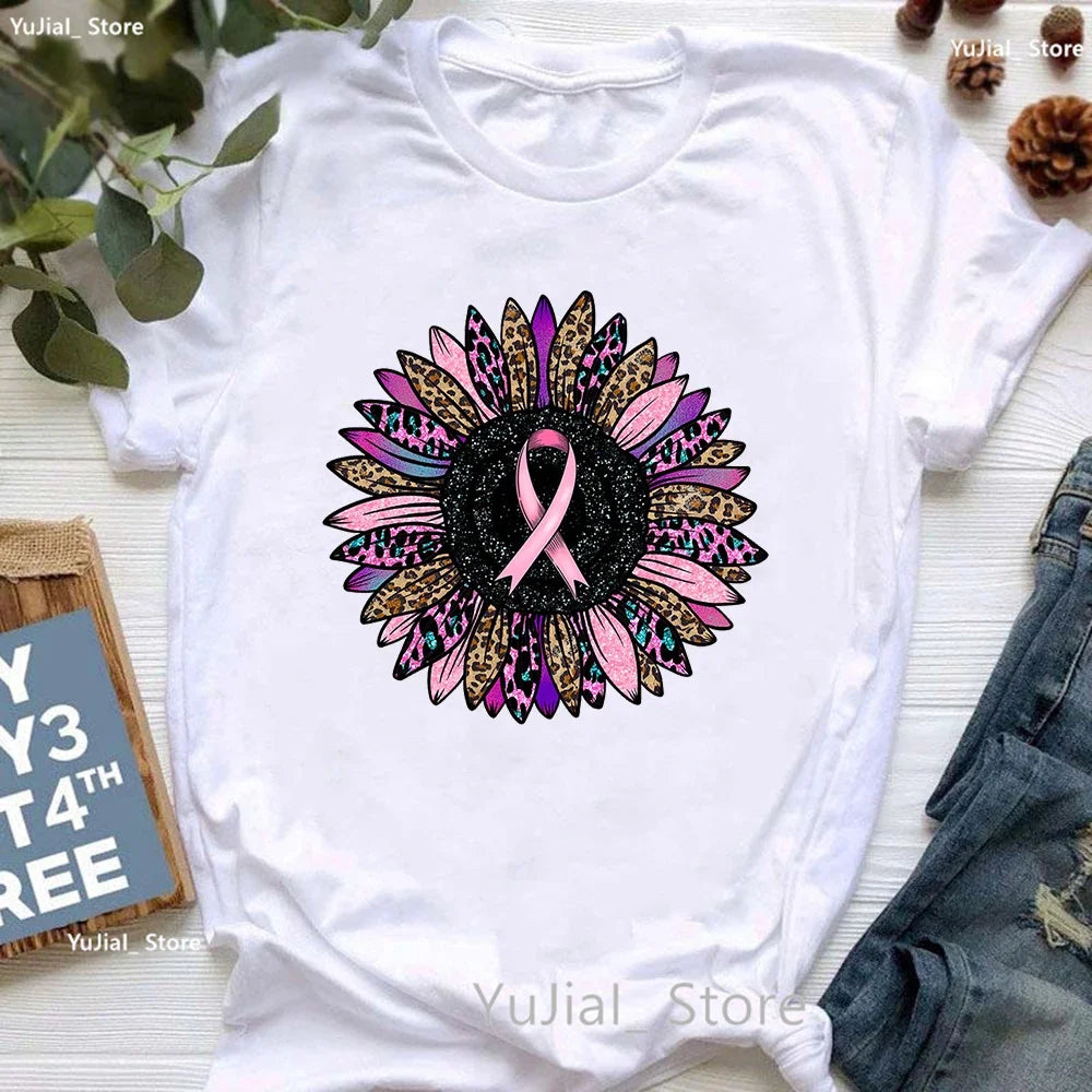 Women's Breast Cancer Awareness Printed Short Sleeve Teeshirts