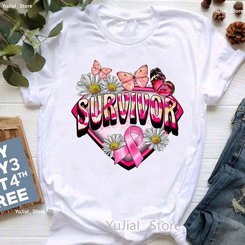 Women's Breast Cancer Awareness Printed Short Sleeve Teeshirts