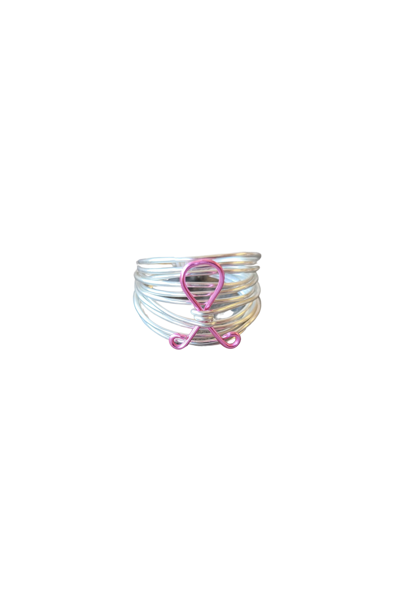 Marcia Wire Wrap Ring in Silver with Breast Cancer Ribbon