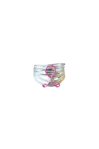 Marcia Wire Wrap Ring in Silver with Breast Cancer Ribbon