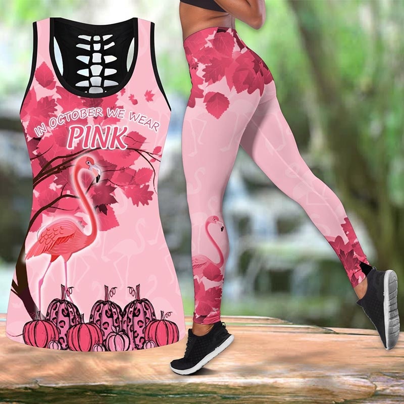 Women's  Pink Flamingo "We wear pink in October" Yoga Sets